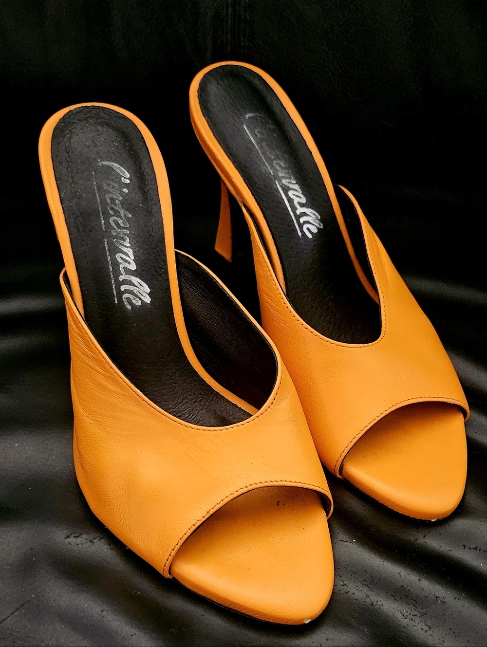 l'intervalle  Orange Leather  Open-Toe Slip On Mule Size 36 Eu 6/6.5 US Heels - Picture 4 of 9